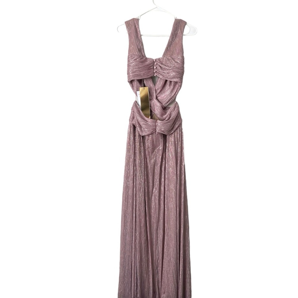 ๐ PATBO Lurex Plunge Cutout Maxi Dress in Blush Pink Sz 6 US - Picture 3 of 8